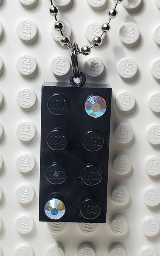 Jeweled Brick Necklace Blings United Brick Co® Black (Silver Chain)  