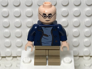 Harry Potter - Dark Blue Open Jacket with Tears and Blood Stains, Plain Arms, Dark Tan Medium Legs, Smile / Angry Mouth, hp326 Minifigure LEGO®   