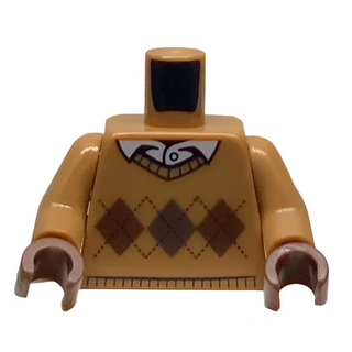 Torso Argyle Sweater with White Shirt Collar and Button Pattern / Medium Nougat Arms, 973pb2342 Part LEGO® Reddish Brown Hands  